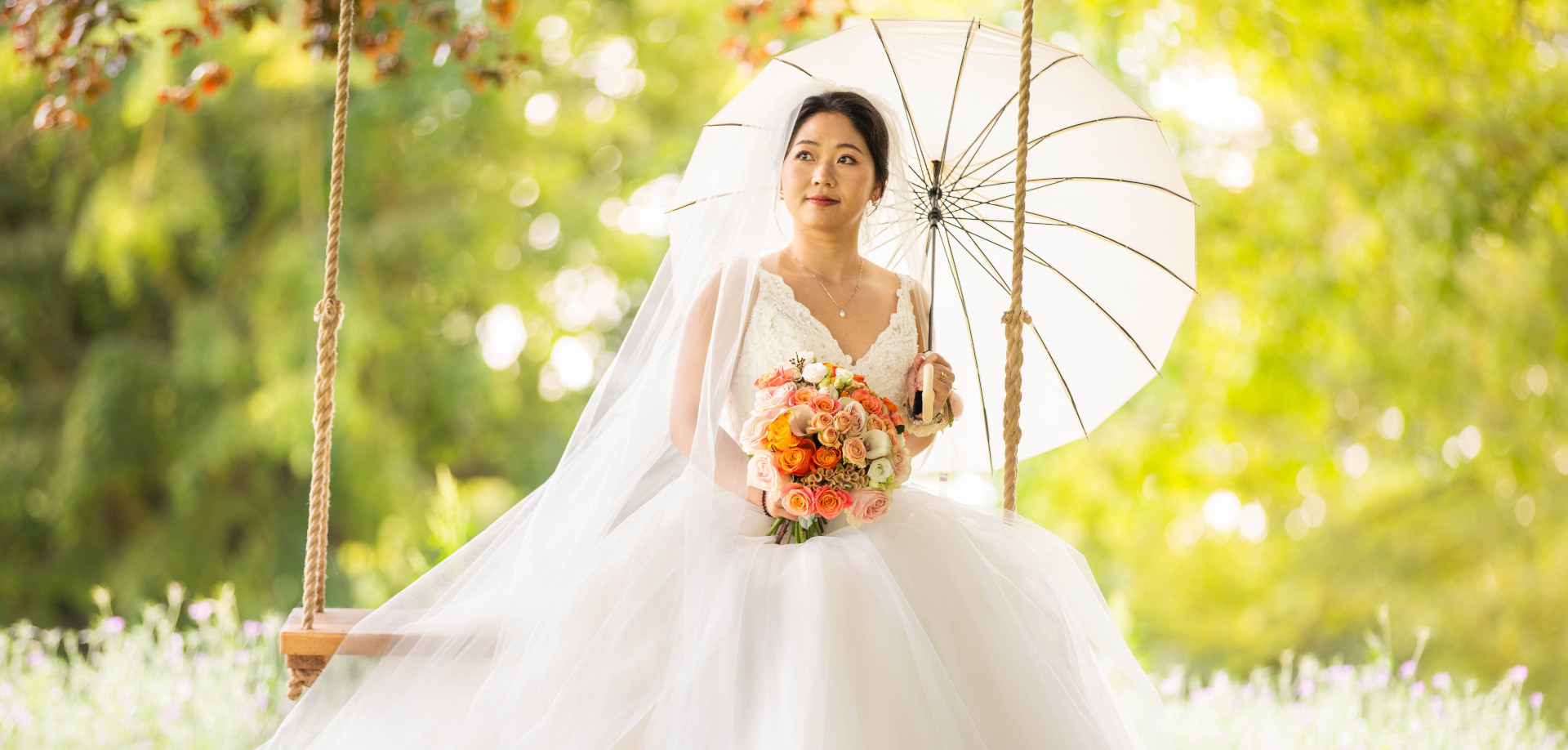 Bride on swing - Peter Rollings Photography, weddings, family portraits, studio and professional